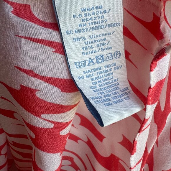 Boden Long Sleeve V-Neck Silk Blend Popover White / Red Blouse Women's Size 8 - Picture 4 of 8